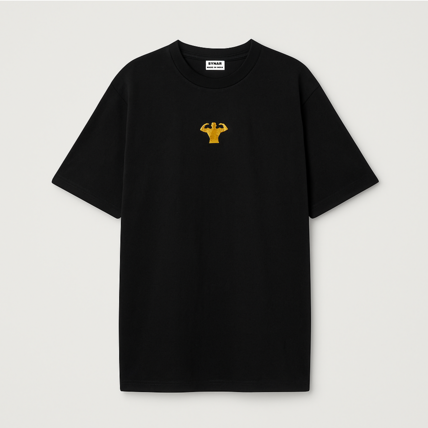 T-Shirt – 210 GSM Premium Cotton in Black with Gold Embroidery