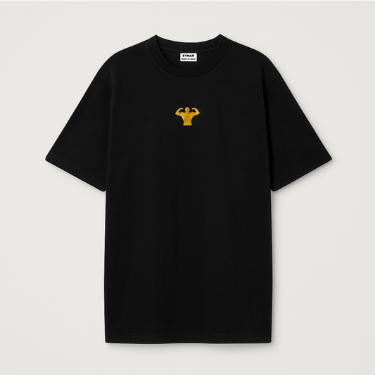 T-Shirt – 210 GSM Premium Cotton in Black with Gold Embroidery