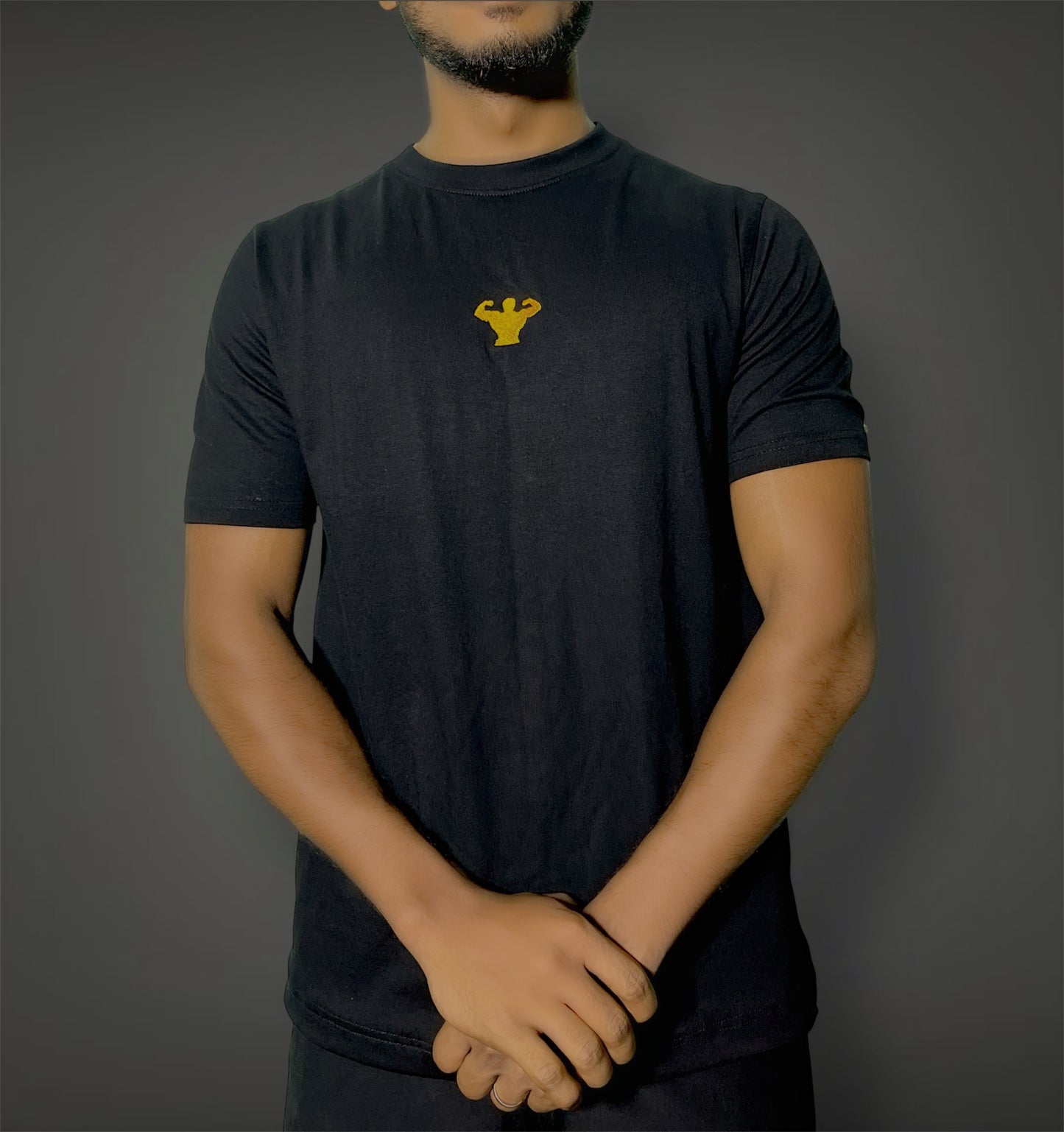 T-Shirt – 210 GSM Premium Cotton in Black with Gold Embroidery