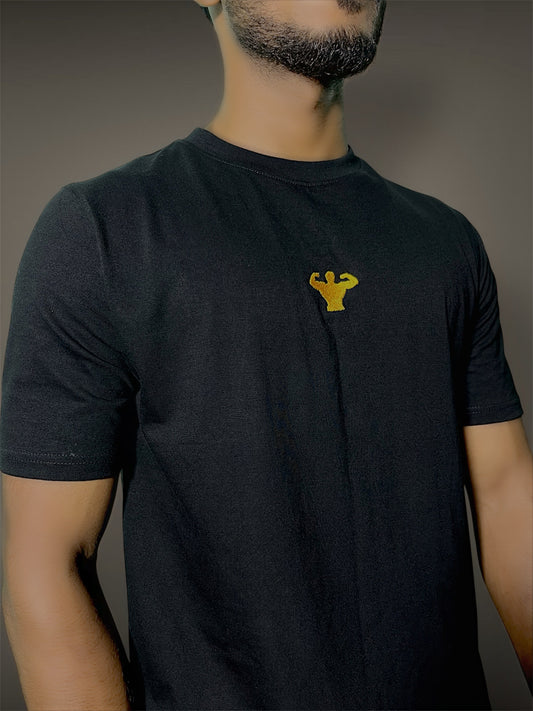 T-Shirt – 210 GSM Premium Cotton in Black with Gold Embroidery